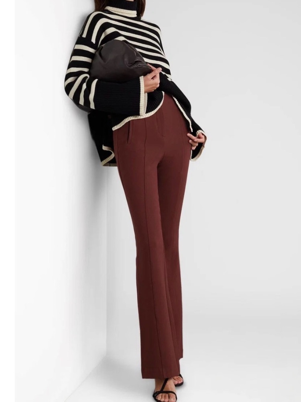 Veronica Beard Azariah Stretch-Crepe Flared Pants Burnt Sienna Rust Brown 4